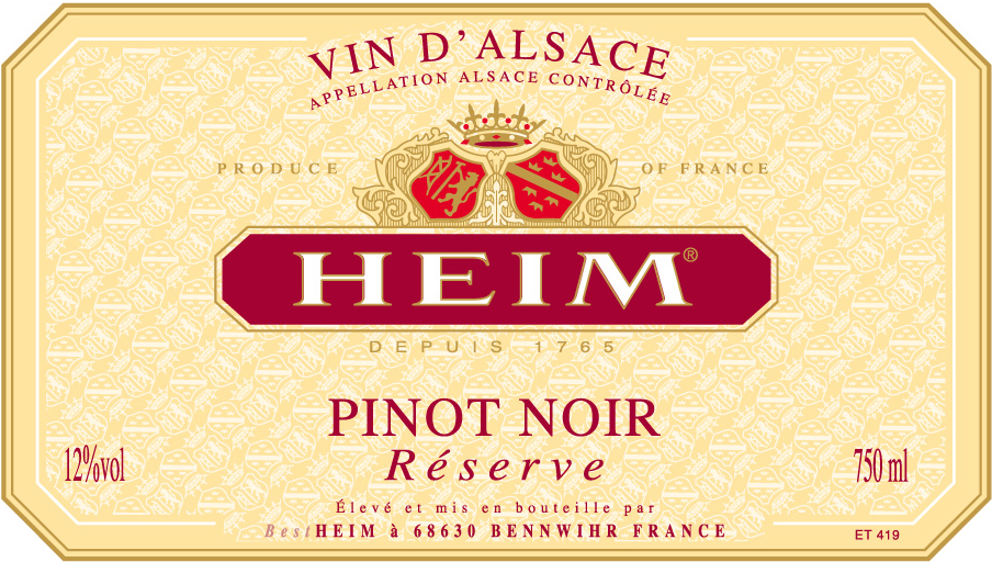 Pinot Noir Réserve Heim 2006 Médaille d'Or à Paris 75Cl